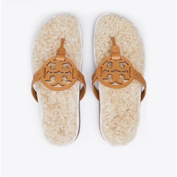 Tory Burch Miller Cloud Genuine Shearling Flip Flop Flats Sandals Size 8 NWB - Picture 5 of 13